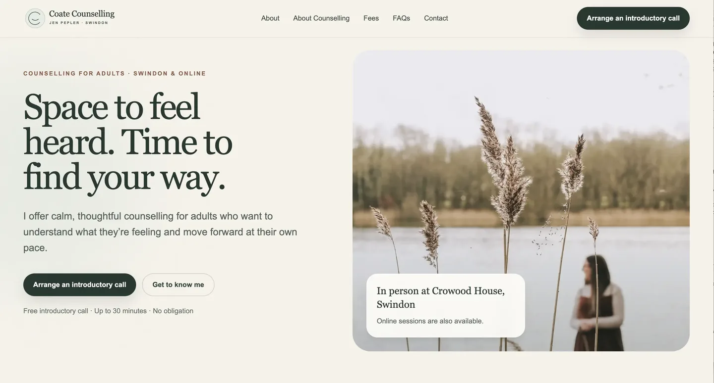 The same practice after an UpTopWeb redesign: a custom homepage with a clear introduction and a clear call to action.