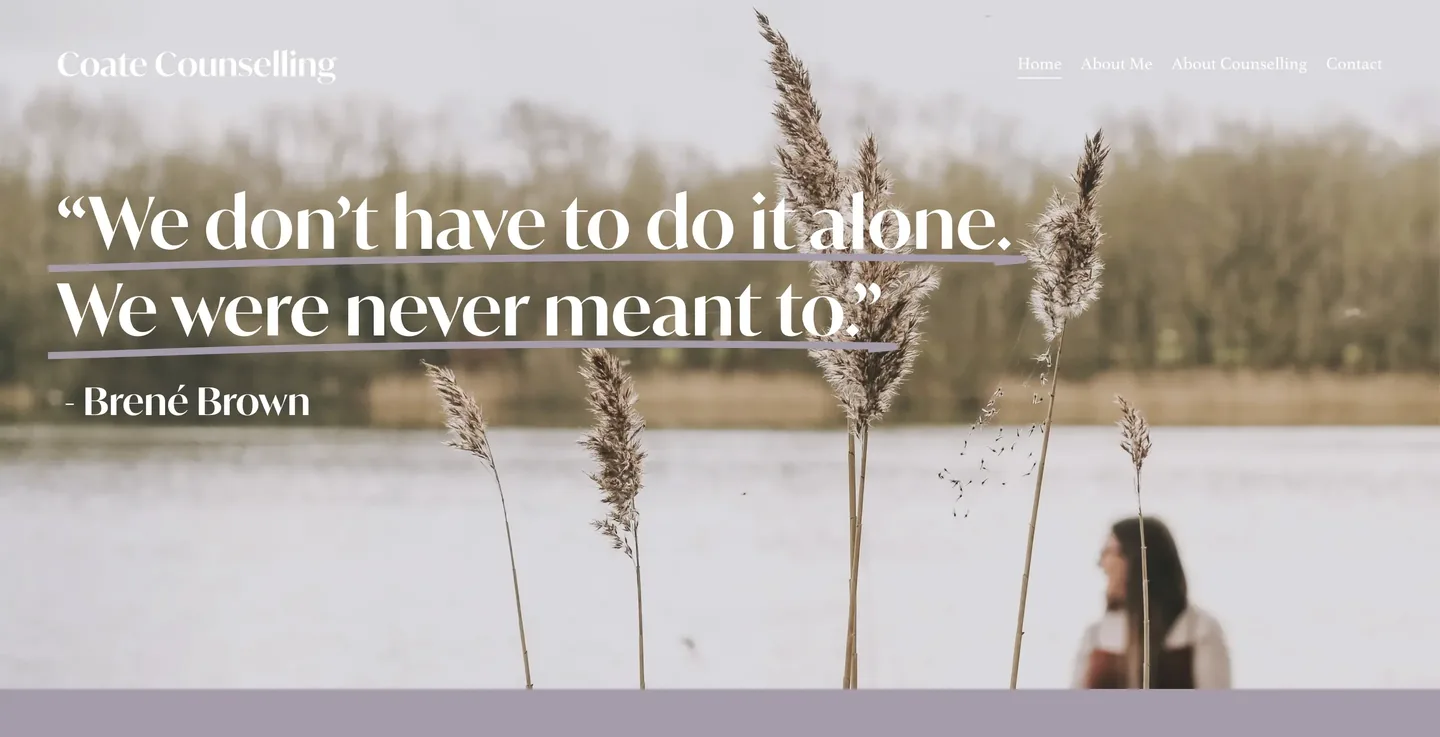 A previous therapist website: a generic template with a stock quote over a landscape photo.